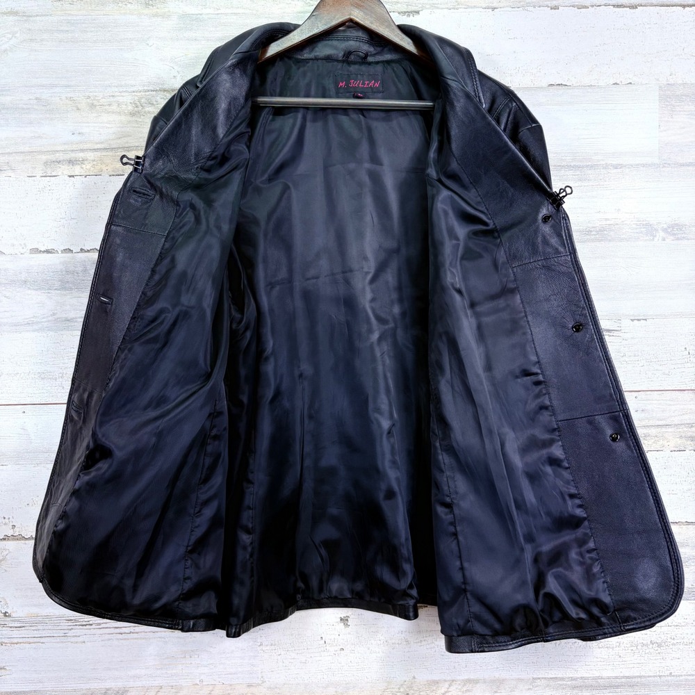 M Julian Womens Black Genuine Leather Lined Blazer Jacket Size 3X Button Front - Picture 3 of 13